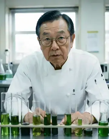 池田賢一、試験管の前に立つ